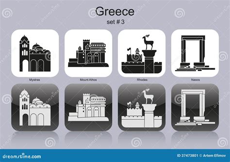 Icons Of Greece Stock Vector Illustration Of Text Monochrome 37473801