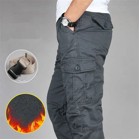 Cotton Fleece Warm Men Cargo Pants For Winter Mens Joggers Pants ...