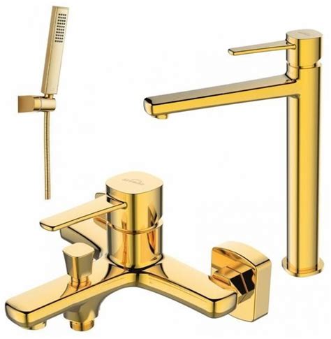 Bateria Wannowa Umywalkowa Wysoka Invena Glamour Gold Z Zestawem