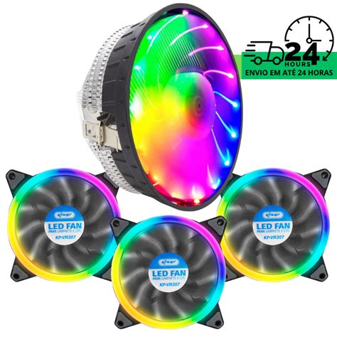 Kit 3 Fan Led Rgb 120mm Cooler Cpu Processador Intel Lga 1150 1151 1155