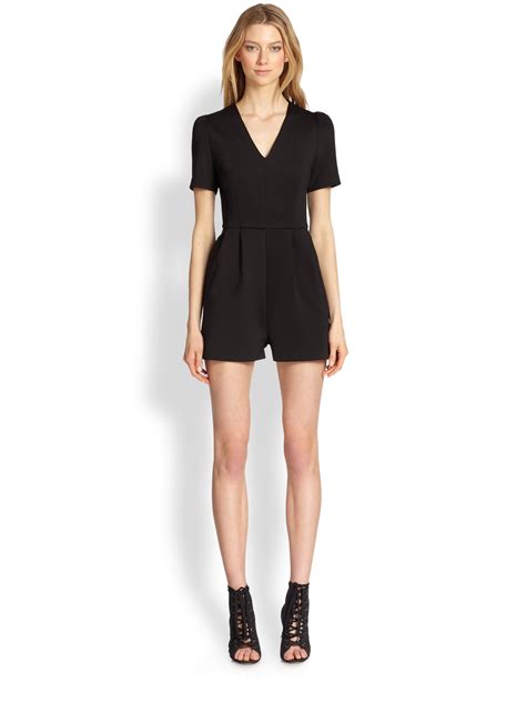 Lyst Line And Dot Pleated Front Short Jumpsuit In Black