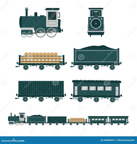 Estilo Plano De Tren Antiguo Conjunto De Iconos De Transporte De