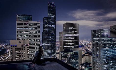 Women Cityscape Rooftops City Lights City Women Outdoors HD