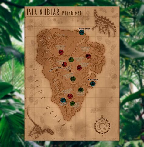 Isla Nublar - Cloth Map Scroll (Inspired by Jurassic Park) - Geekify Inc