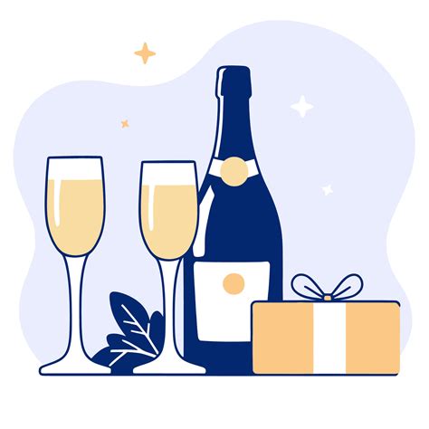 A Bottle Of Wine Two Glasses And A Gift Box Flat Vector Illustration