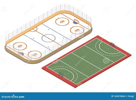 Isometric Ice Hockey Rink And Field Hockey Court Stock Vector