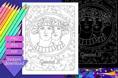 Gemini Zodiac Sign Astrology Printable Coloring Pages