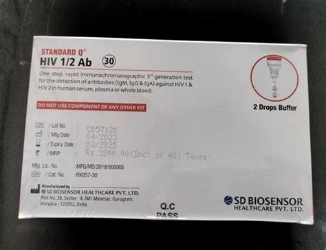 Standard Q HIV 1 2 Ab Test Kit Number Of Reactions Preps Kit 25 Kits