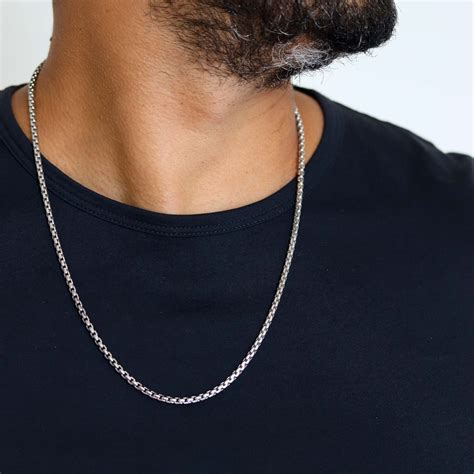 Round Box Chain Box Chain Necklace For Men White Gold Box Chain Box