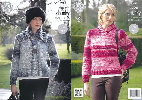 King Cole Ladies Easy Knit Super Chunky Tints Knitting Pattern Ribbed Jacket And Sweater 4288