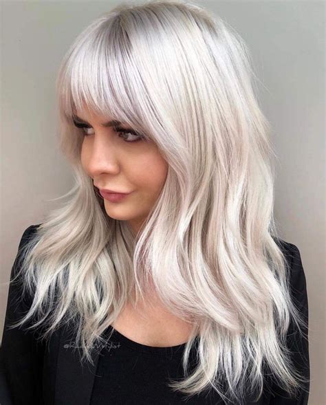 Layers Bangs Platinum Blonde Hair Platinum Hair Color Platinum