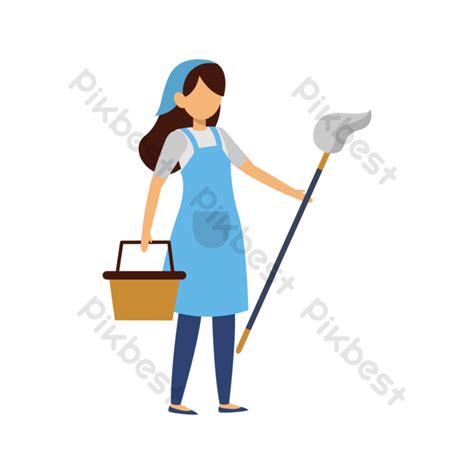 Female Maid Or Housekeeper Mop The Floor In Cartoon Vector Ai Png Images Free Download Pikbest