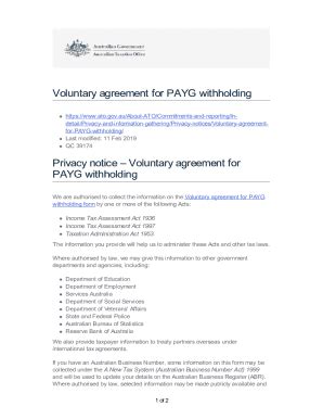 Fillable Online Voluntary Agreement For Payg Withholding Fax Email