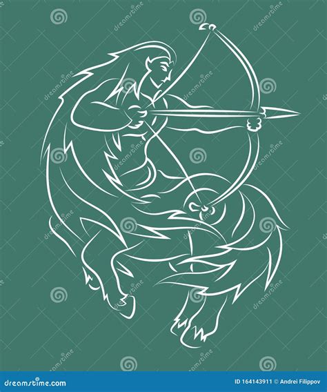 Hand Drawn Line Art With Sagittarius Silhouette Stock Vector