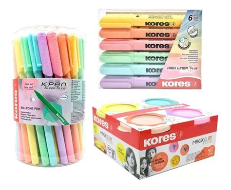 Kit Pastel Plus Kores Bolígrafos Resaltadores Y Magik Clay