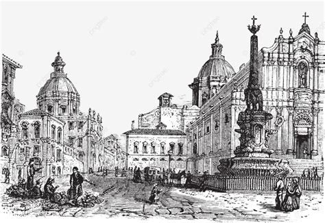 The Elephant Fountain Catania Vintage Engraving Culture Square Old