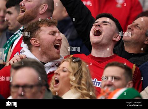 Wales Fans Sing Their National Anthem Before The Guinness Six Nations