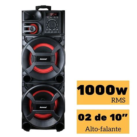 Caixa Amplificada Amvox Aca Titan W Rms Auto Falante Potente