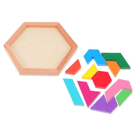 Set Wooden Pattern Blocks Jigsaw Puzzle Brain Teasers Geometric Shape