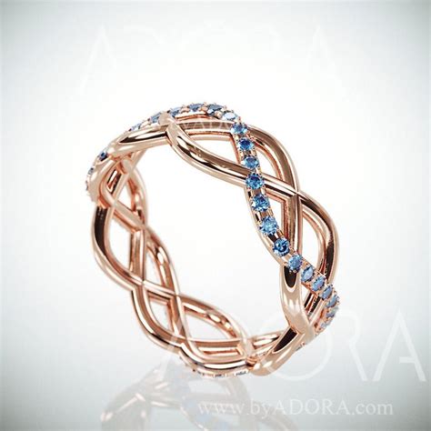 14k Rose Gold Eternity Ring Set With Blue Diamonds Celtic - Etsy