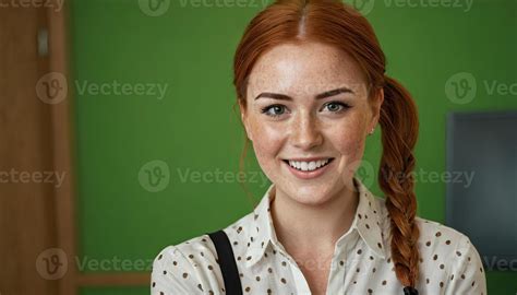 Ai Generated Redhead Woman Office Portrait Happy Smiling Lady With