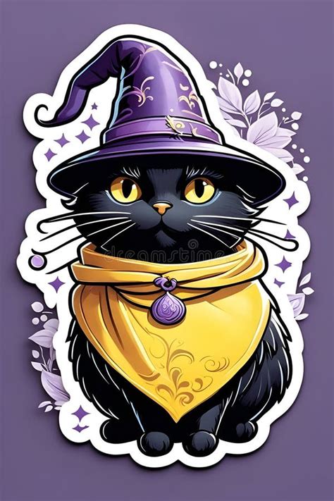 Halloween Black Cat In A Witch Hat Sticker Stock Illustration