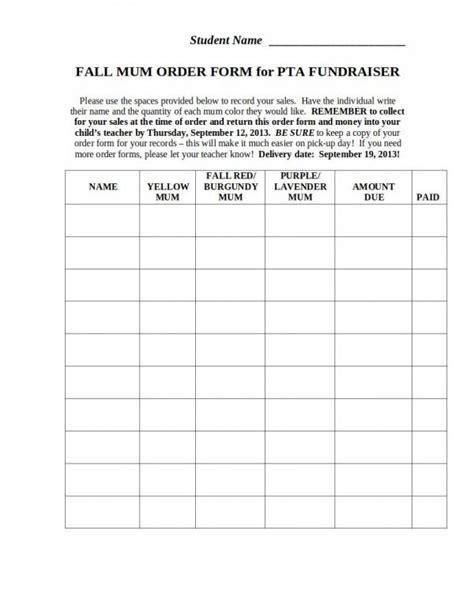 Printable Blank Fundraiser Order Form Template