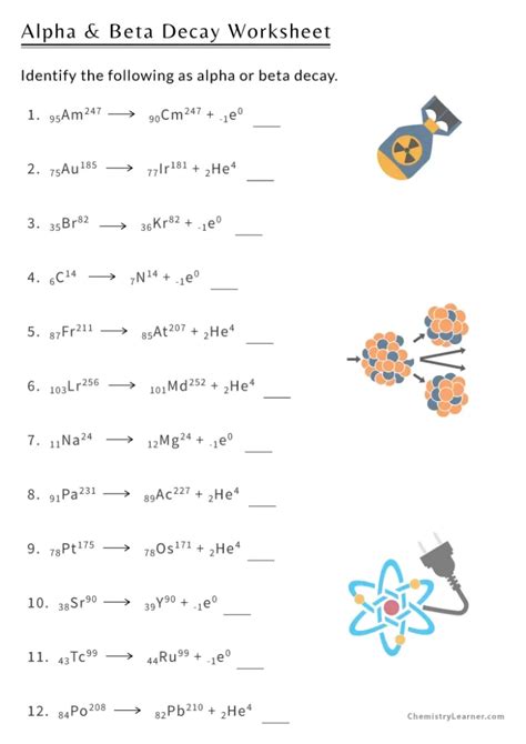 Free Printable Alpha Decay Beta Decay Gamma Decay Worksheets