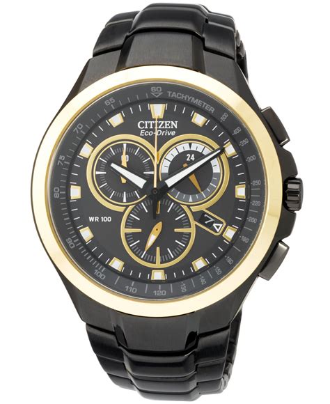 Lyst Citizen Mens Chronograph Eco Drive Black Ion Plated Stainless Steel Bracelet Watch 42mm