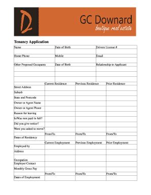 Fillable Online Tenancy Application GC Downard Fax Email Print