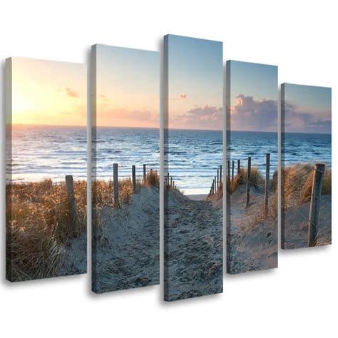 5 stykke lærredstryk Sea Beach Path Sunset wall art dk