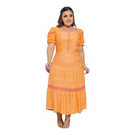 Vestido Lese Manga Princesa Fenda Laranja Shopee Brasil