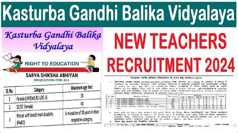 Kasturba Gandhi Balika Vidyalaya New Teachers Recruitment 2024 Age 38