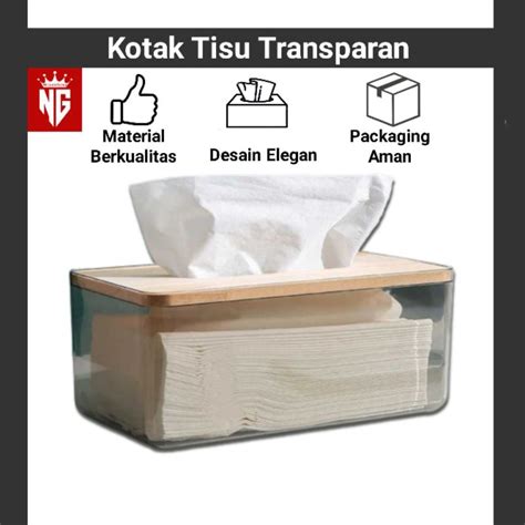 Jual Ng Kotak Tisu Transparan Kayu Unik Aesthetic Tempat Wadah Tisu