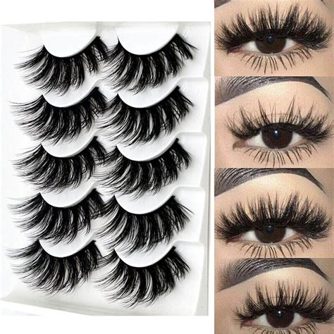 5Pairs Faux Mink False Eyelashes Wispy Fluffy Cross Long Thick Fake Eye ...