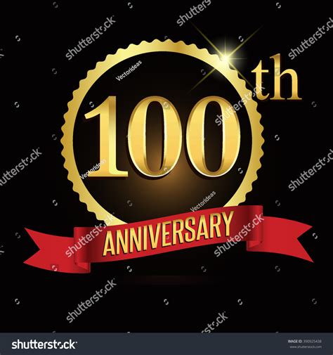 100th Golden Anniversary Logo Red Ribbon Stock Vector Royalty Free