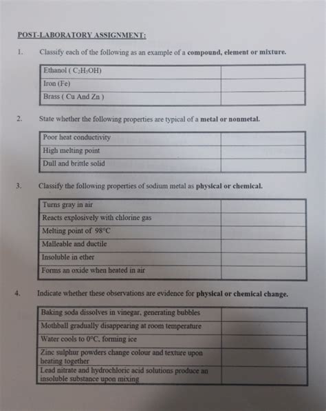 Solved Post Laboratory Assignment Classify Each Of The Following