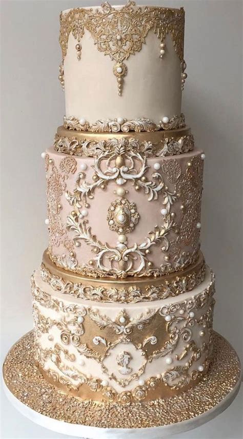 50 Timeless Pearl Wedding Cakes Gold Wedding Cake With Pearl Details