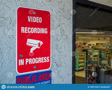 Video Recording In Progress Security Sign At Public Area In Front Of