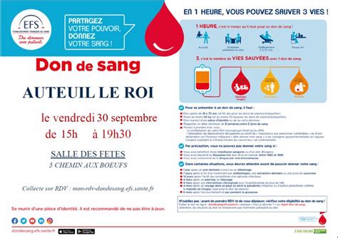 Don Du Sang Du Vendredi 30 Septembre 2022 Village Auteuil Le Roi