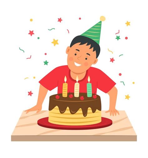 Premium Vector Cute Boy With Birthday Cake And Candles For Birthday