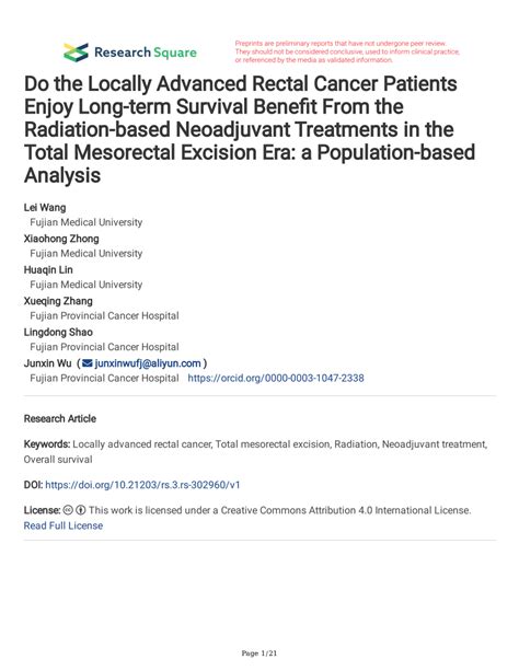 Pdf Do The Locally Advanced Rectal Cancer Patients Enjoy Long Term