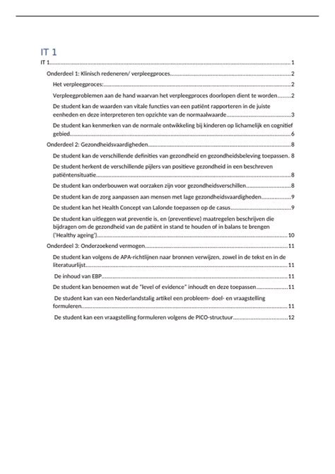 Intergrale Toets Blok 1 Verpleegkunde Uitwerkingen Samenvatting