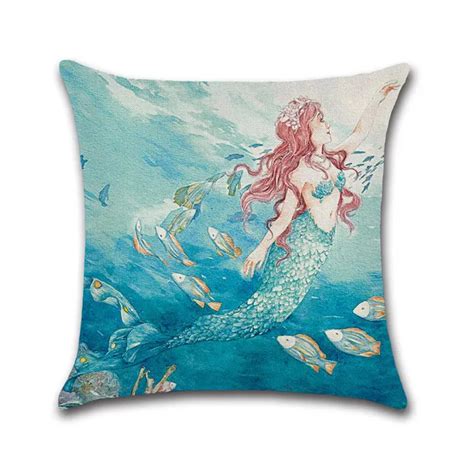 Mermaid Printing Cushion Cover Sea Style Mermaid Throw Pillow Case For Sofa Home Window Mermaid