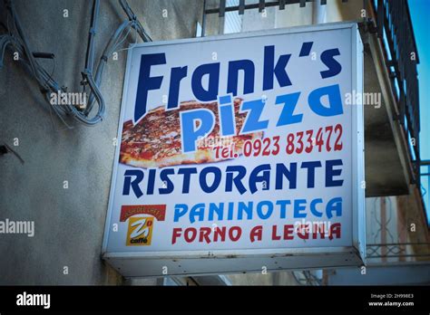 Werbung Pizzeria Frank´s Pizza Erice Sizilien Italien Stock Photo