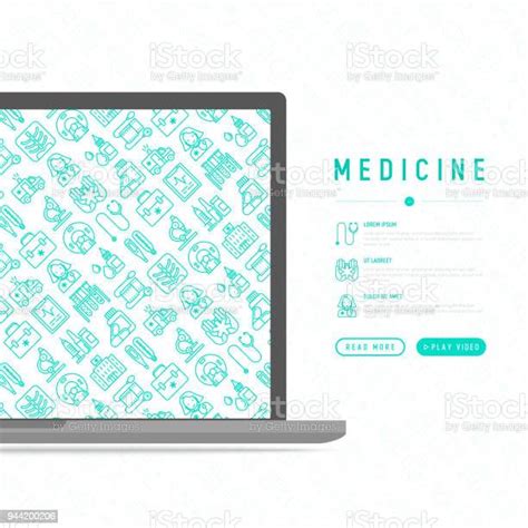 얇은 선 아이콘으로 의학 개념 의사 구급차 청진 기 현미경 온도계 병원 Z레이 이미지 Mri 스캐너 Tonometer 현대 벡터