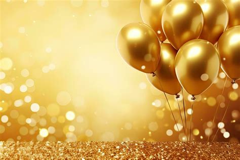 Gold Party Balloons Background With Bokeh Lights 3d Illustration