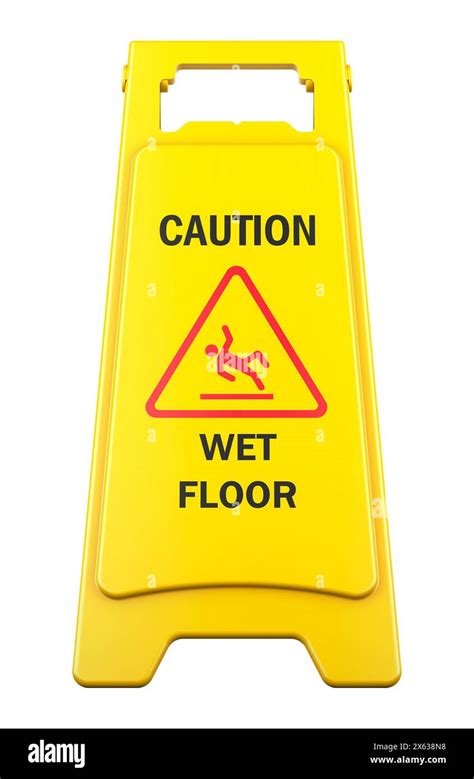 Caution Wet Floor Sign 3d Rendering Isolated On White Background Stock