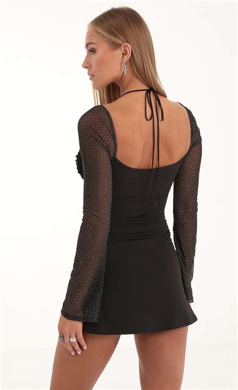 Winonah Glitter Mesh Long Sleeve Dress In Black LUCY IN THE SKY