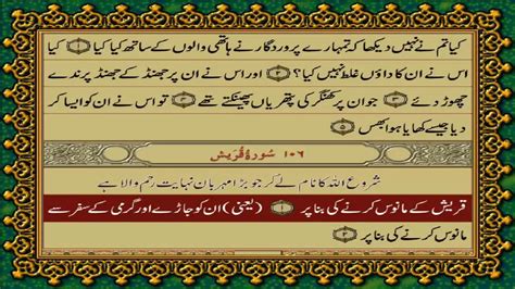 106 SURAH QURAISH JUST URDU TRANSLATION WITH TEXT FATEH MUHAMMAD